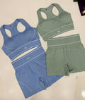 Conjunto Fitness Top + Short - Azul e Verde Sálvia